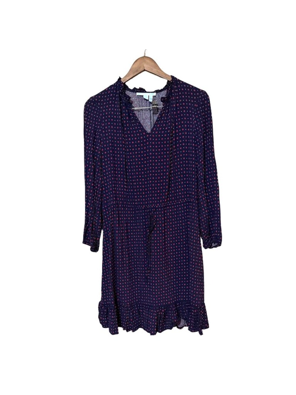 Draper James Womens Navy‎ Red Floral Polka Dot Ruffle Mini Dress Long Sleeve L